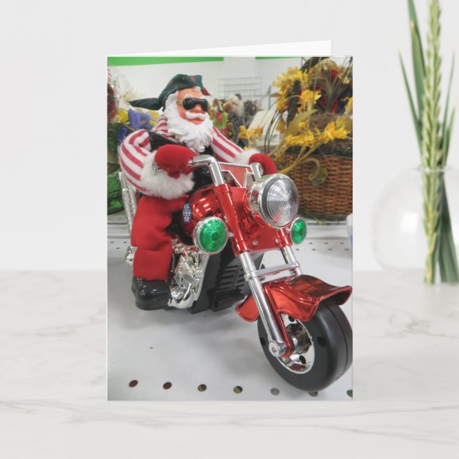 Tarjeta Festiva Motocicleta Santa (Anverso)