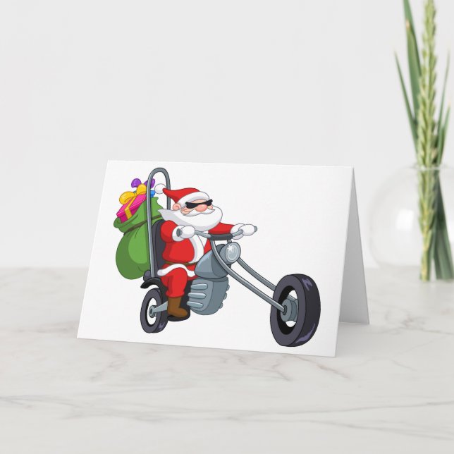 Tarjeta Festiva motorista Papá Noel de la motocicleta (Anverso)