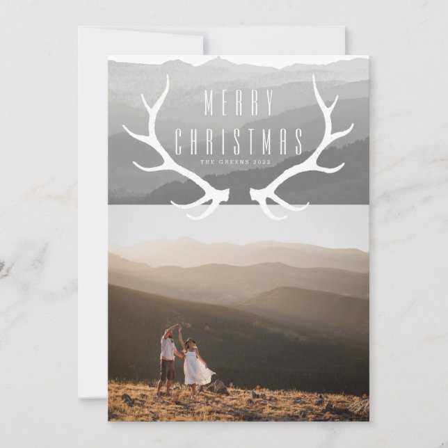 Tarjeta Festiva Mountain Antlers | Foto de Navidades (Anverso)