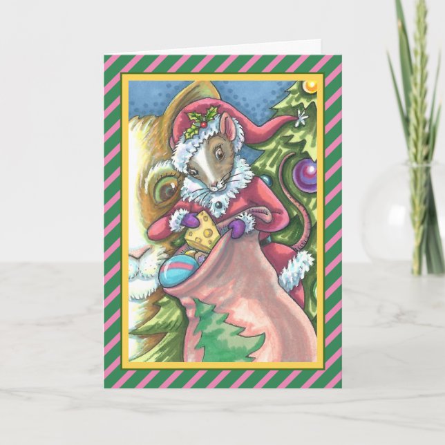 TARJETA FESTIVA MOUSE SANTA TRAE BUENOS REGALOS DE NAVIDADES DE GA (Anverso)
