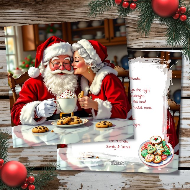 Tarjeta Festiva Mr and Mrs Claus Cookies, Hot Chocolate Christmas (Subido por el creador)