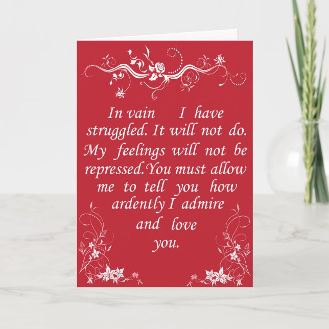Tarjeta Festiva Mr Darcy Valentine Card no1 - Pride and Prejudice (Anverso)