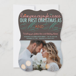 Tarjeta Festiva Mr & Mrs First Christmas Mistletoes Photo Wedding