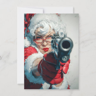 Tarjeta Festiva Mrs Claus has a Gun Funny Christmas Cards
