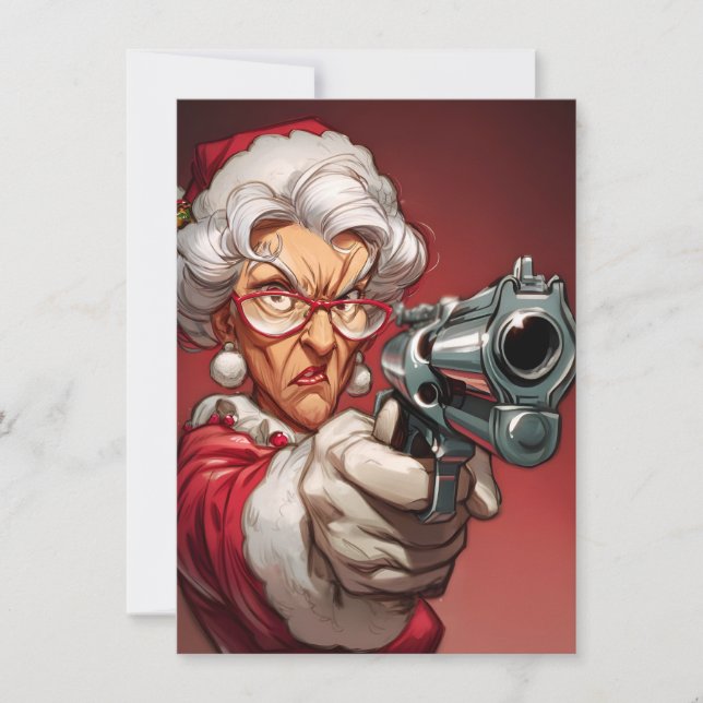 Tarjeta Festiva Mrs Claus has a Gun Funny Christmas Cards (Anverso)