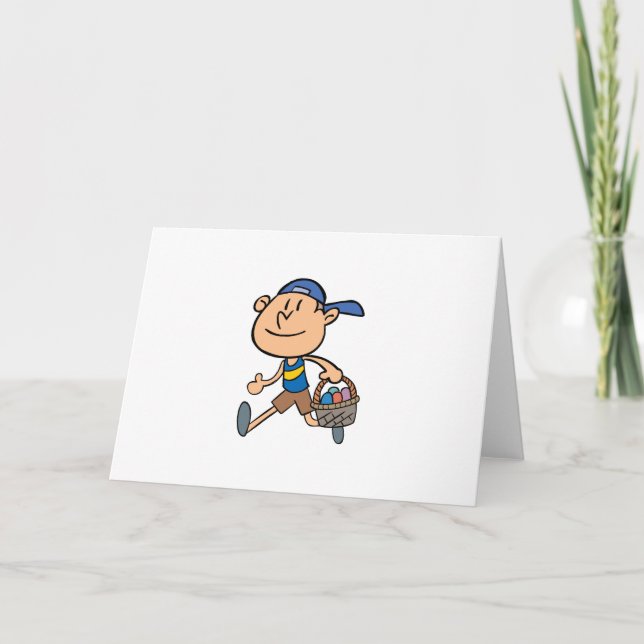 Tarjeta Festiva Muchacho con la cesta de Pascua (Anverso)