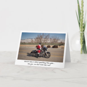 Tarjeta Festiva Muchacho de Papá Noel del motorista buen