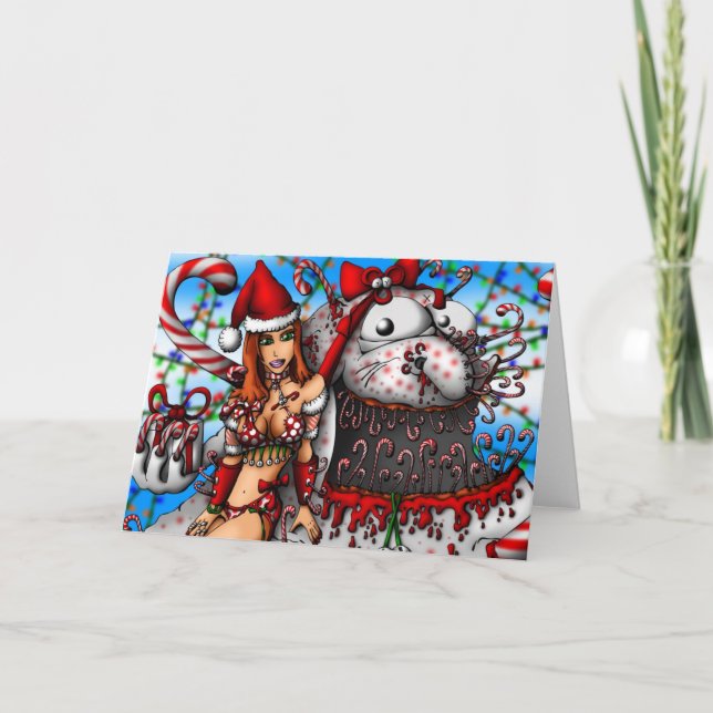 Tarjeta Festiva Muchacho del bastón de caramelo (Anverso)