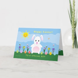 Tarjeta Festiva Muchacho Pascua feliz - conejito de pascua