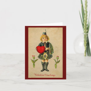 Tarjeta Festiva Muchacho y corazón escoceses del día de San
