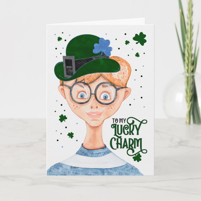 Tarjeta Festiva Muchachos San Patrick's Day Cute Lad Irlandés (Anverso)