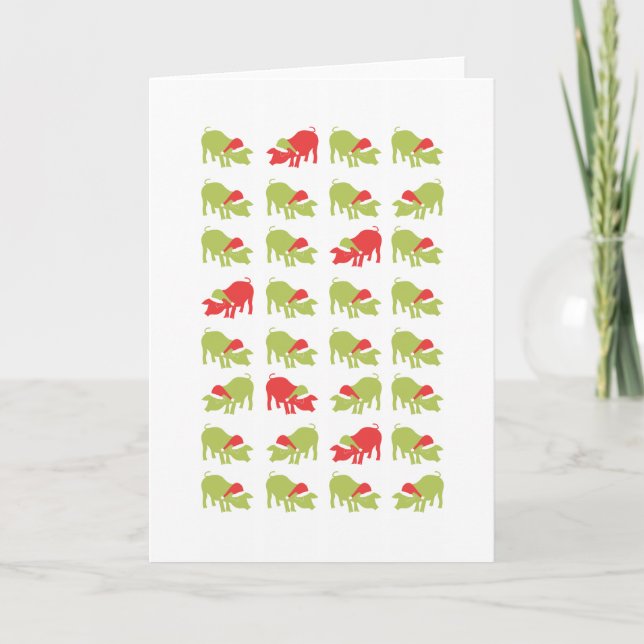Tarjeta Festiva Muchos Navidades Cerdos (Anverso)