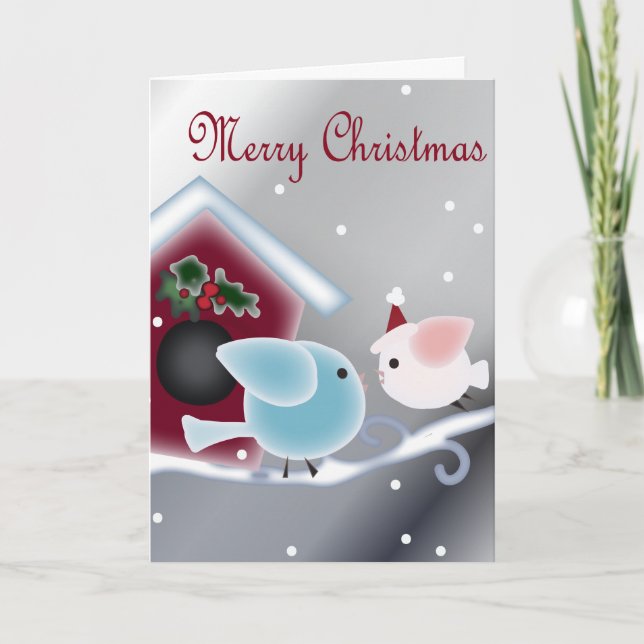 Tarjeta Festiva Muérdago de dibujos animados Amor Pájaros Nuestra  (Anverso)