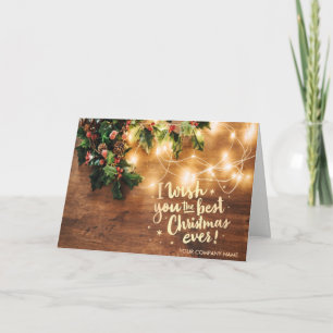 Tarjeta Festiva Muérdago,Luces de Cadena,Madera Te Deseo Lo Mejor