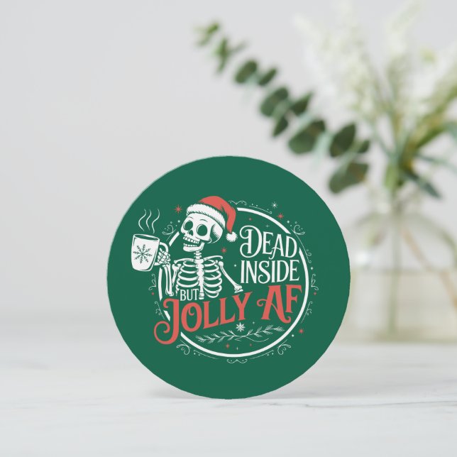 Tarjeta Festiva Muerto adentro pero Jolly Af Skull Santa Claus Nav (Anverso de pie)