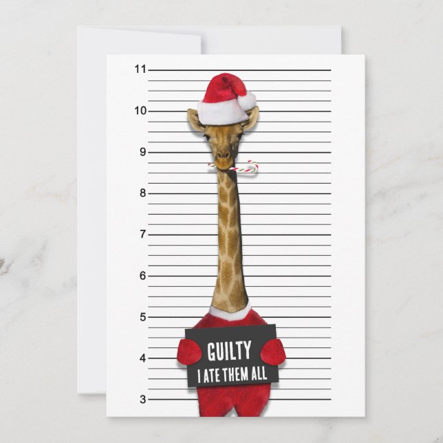 Tarjeta Festiva Mugshot Guilty Giraffe Funny Navidades (Anverso)