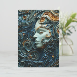 Tarjeta Festiva Mujer a la luz de la luna Arte 3D