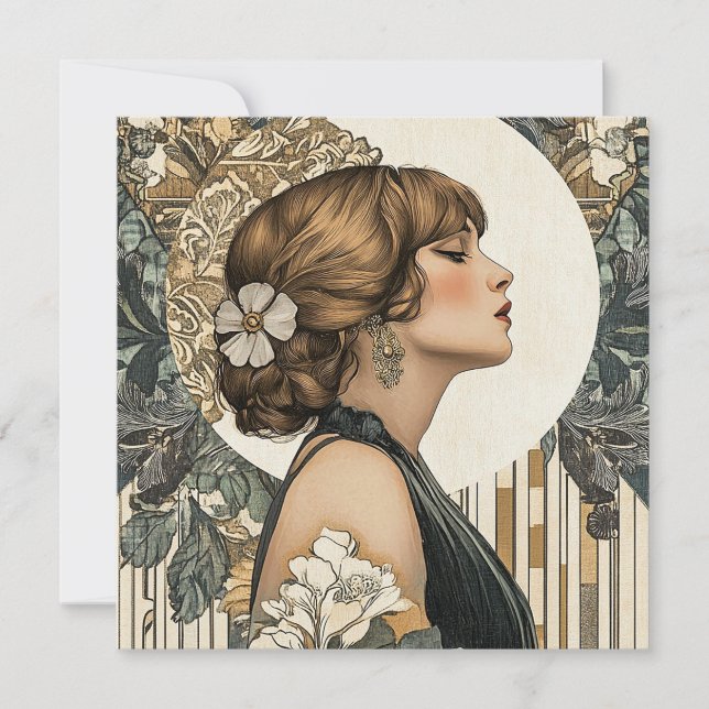 Tarjeta Festiva Mujer Art Nouveau (Anverso)