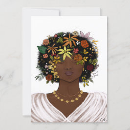 Tarjeta Festiva Mujer con afro florido