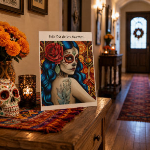 Tarjeta Festiva Mujer de cráneo de azúcar del Día de los Muertos c