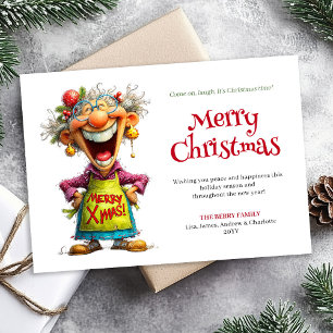 Tarjeta Festiva Mujer de dibujos animados caprichosos Feliz Navida