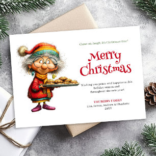 Tarjeta Festiva Mujer de dibujos animados navideños humorísticos e