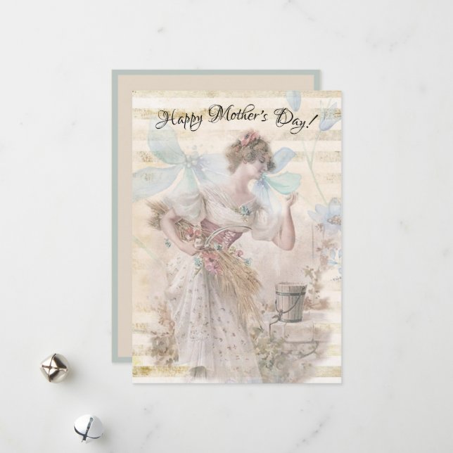 Tarjeta Festiva Mujer de fantasía con problemas reuniendo grano de (Anverso/Reverso In Situ)