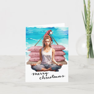 Tarjeta Festiva Mujer de yoga en la temática de los Navidades de p