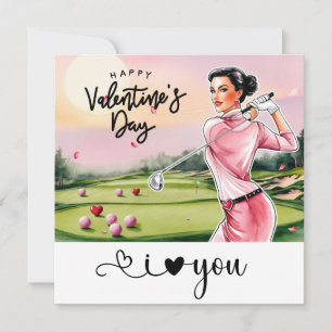 Tarjeta Festiva Mujer Golfista Golf Día de San Valentín 