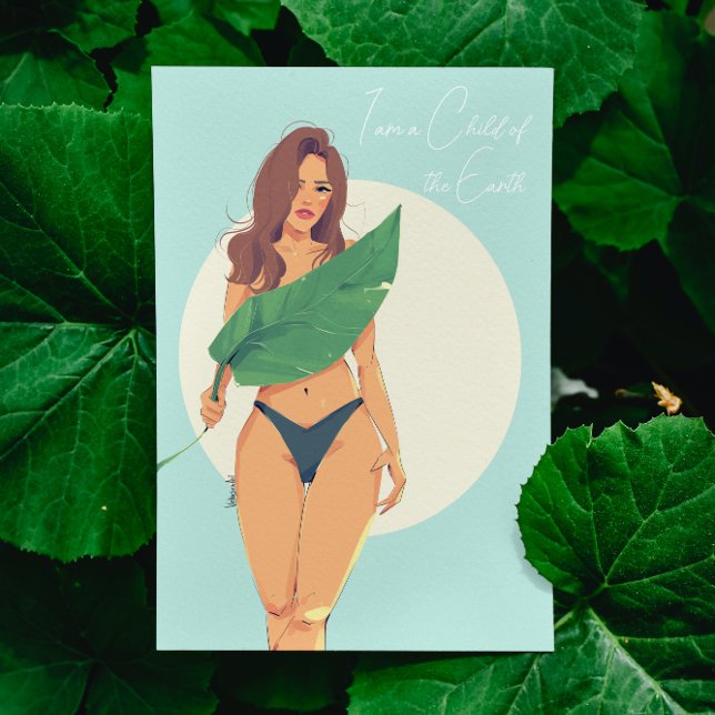 Tarjeta Festiva Mujer hermosa con una hoja grande (Subido por el creador)