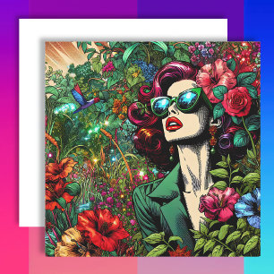 Tarjeta Festiva Mujer hermosa en el jardín de flores