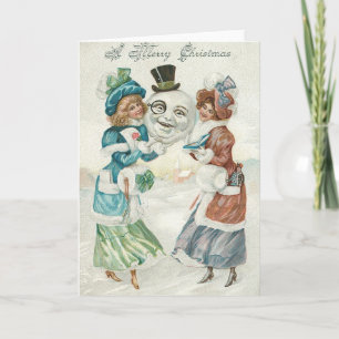 Tarjeta Festiva Mujer Muñeco de Nieve Cigarrillo Monóculo Sombrero