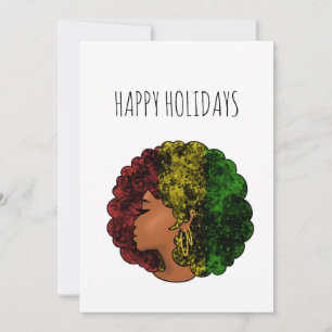 Tarjeta Festiva Mujer negra rasta afro rojo amarillo verde 