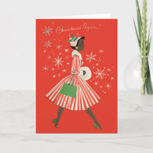 Tarjeta Festiva Mujer Negra Retro