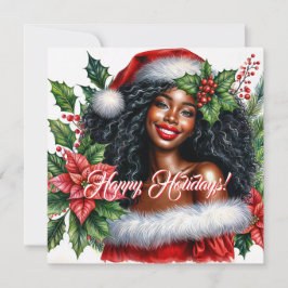 Tarjeta Festiva Mujer negra sonriente Felices Fiestas