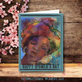 Tarjeta Festiva Mujer Negra Vibrante Acuarela Día Internacional de