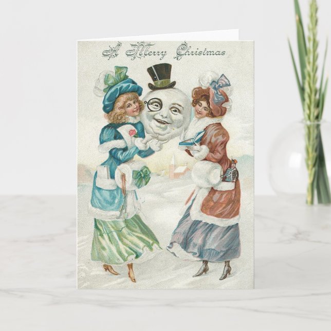 Tarjeta Festiva Mujer Snowman Cigarette Monocle Top Hat (Anverso)