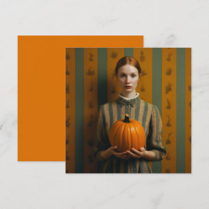 Tarjeta Festiva Mujer sosteniendo una calabaza