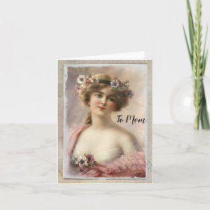 Tarjeta Festiva Mujer victoriana con flores en acuarela