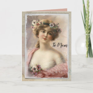 Tarjeta Festiva Mujer victoriana con flores en acuarela