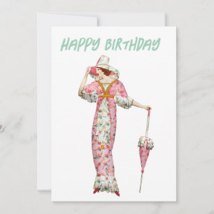 Tarjeta Festiva Mujer vintage de 1900 Feliz Cumpleaños