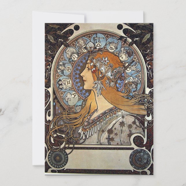 Tarjeta Festiva Mujer zodiac de Alphonse Mucha - Art Nouveau (Anverso)