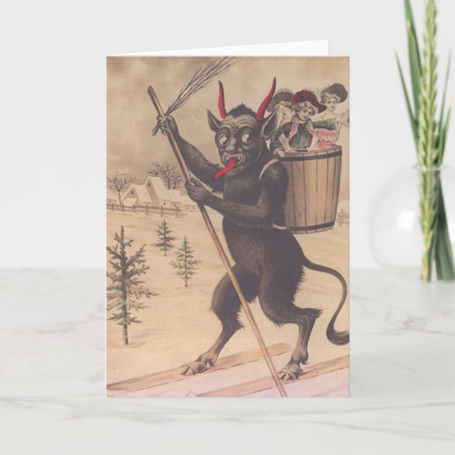 Tarjeta Festiva Mujeres del secuestro del esquí de Krampus (Anverso)