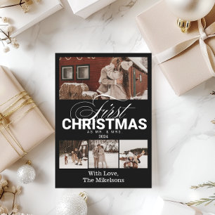 Tarjeta Festiva Multi Photo First Christmas como Mr & Mrs.