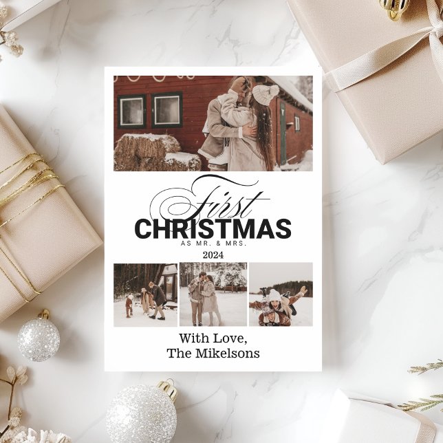 Tarjeta Festiva Multi Photo First Christmas como Mr & Mrs. (Subido por el creador)