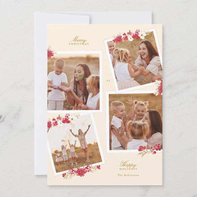 Tarjeta Festiva multi photo merry christmas floral botanical (Anverso)