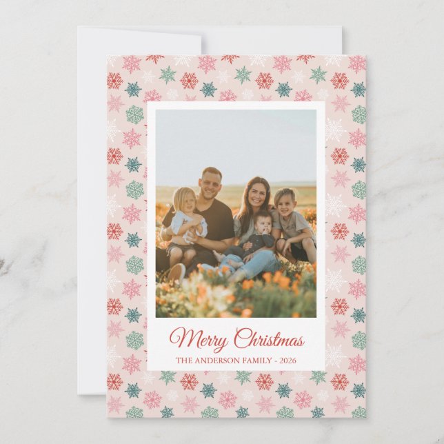 Tarjeta Festiva Multicolored snowflake pattern – winter christmas (Anverso)