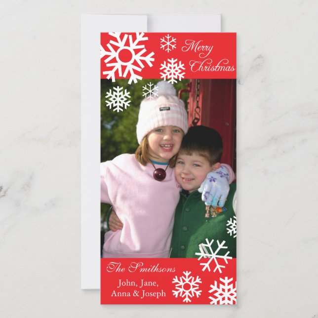 Tarjeta Festiva Múltiples Snowflakes Christmas Photo card (Red) (Anverso)