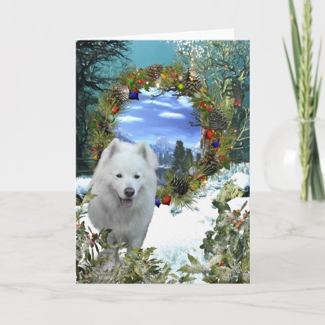 Tarjeta Festiva Mundo Samoyed (Anverso)