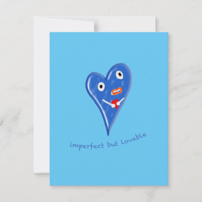 Tarjeta Festiva Muñeca de Corazón Azul (Anverso)